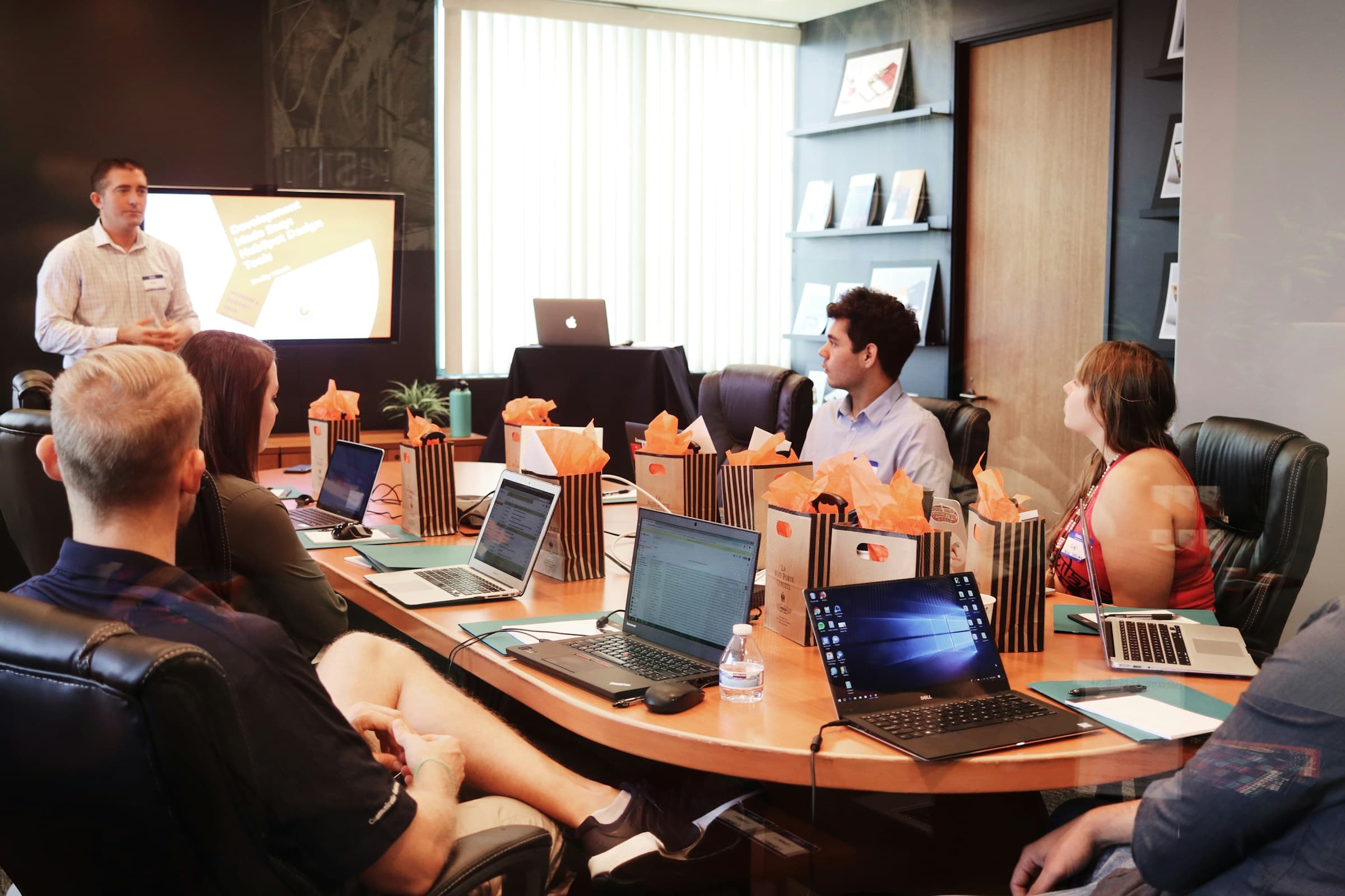Team collaborating around a table